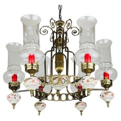 Vintage porcelain and brass chandelier Italy 1930s