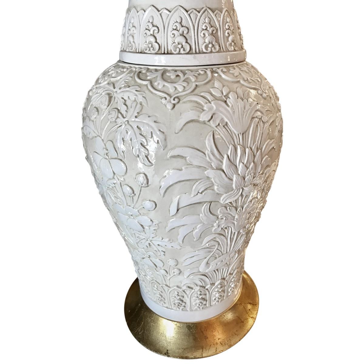Modern Vintage Porcelain and Gold Leaf Table Lamp For Sale