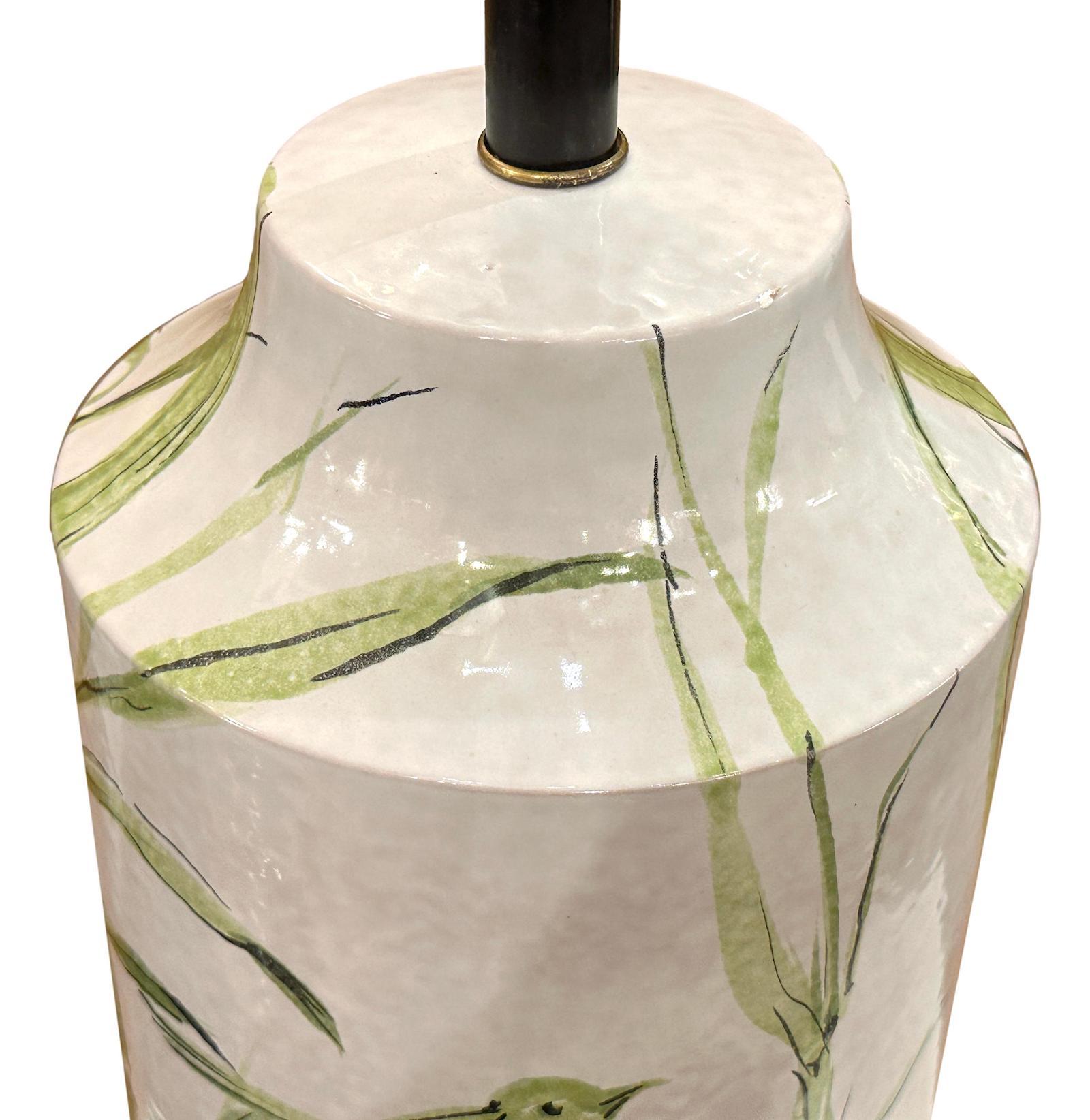 Italian Vintage Porcelain Bamboo Motif Lamp For Sale