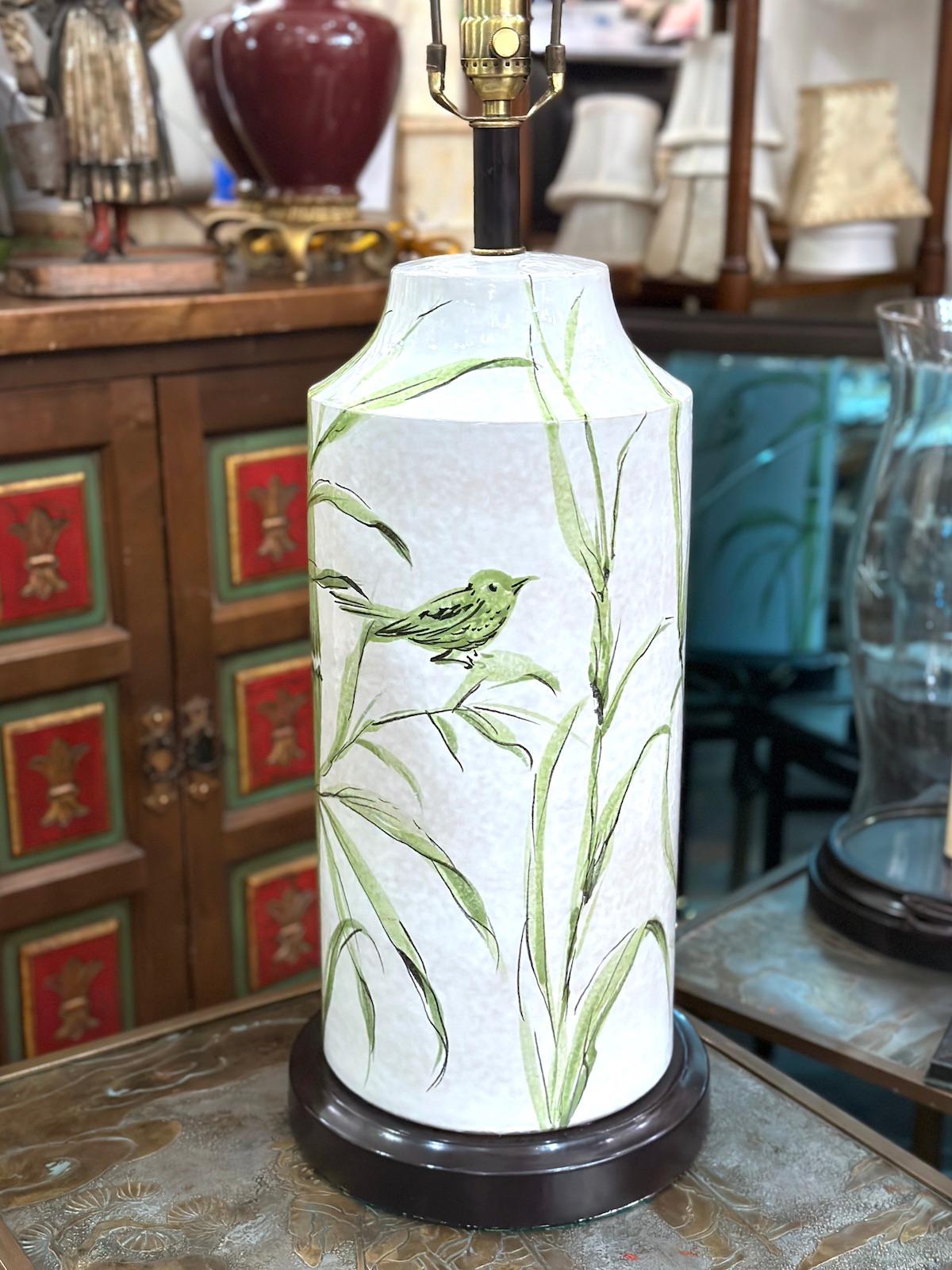Vintage Porcelain Bamboo Motif Lamp For Sale 1