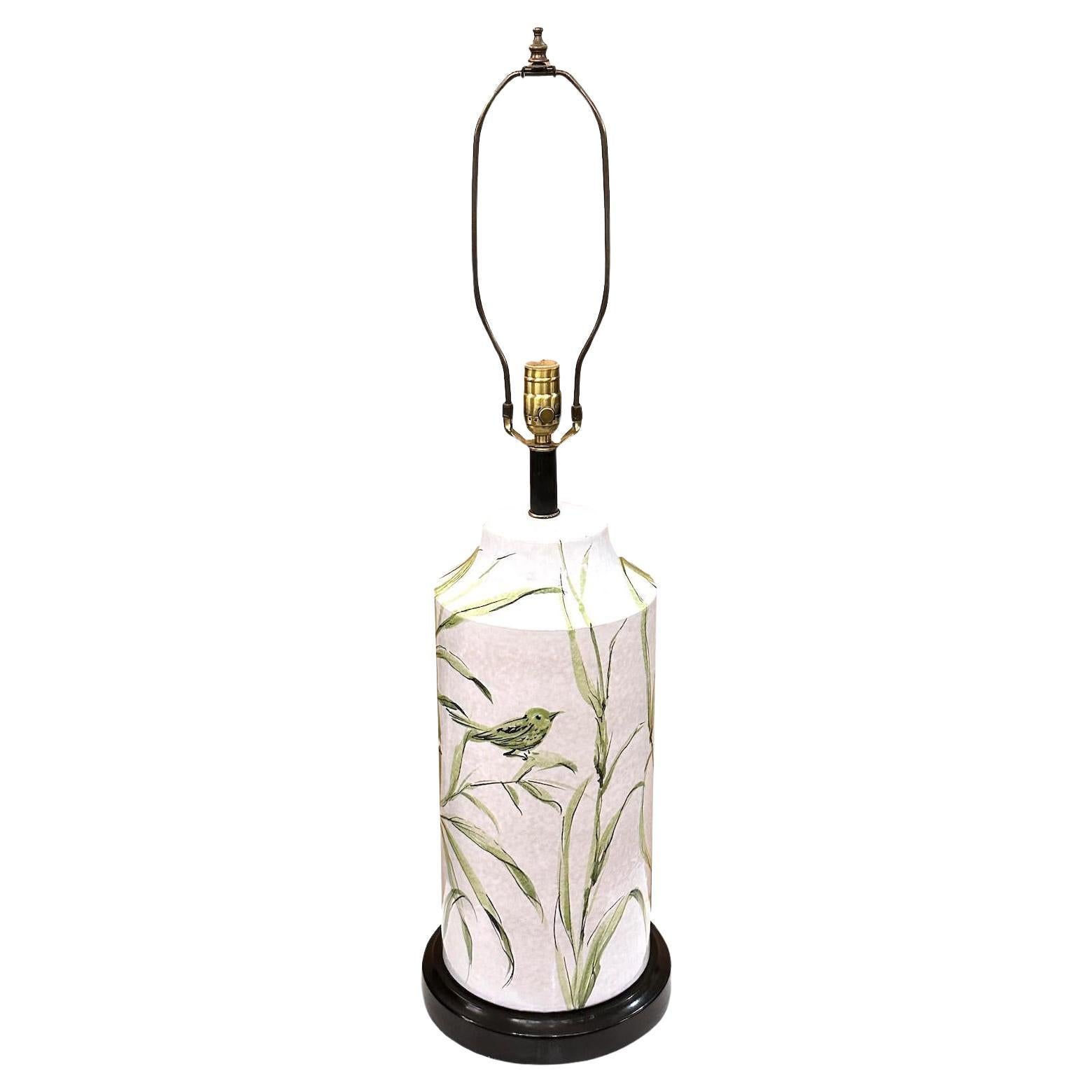 Vintage Porcelain Bamboo Motif Lamp For Sale