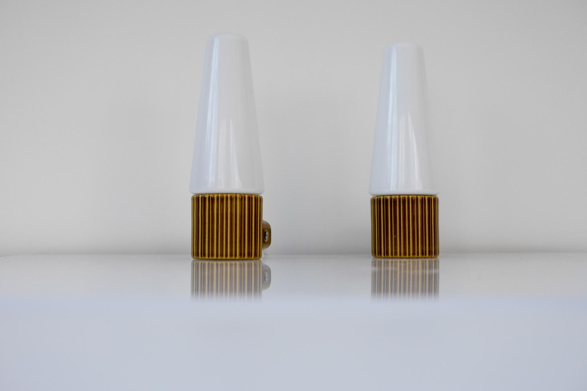 Swedish Vintage Porcelain and Glass Wall Sconce by Hans-Agne Jakobsson, IFÖ Sweden, 1960