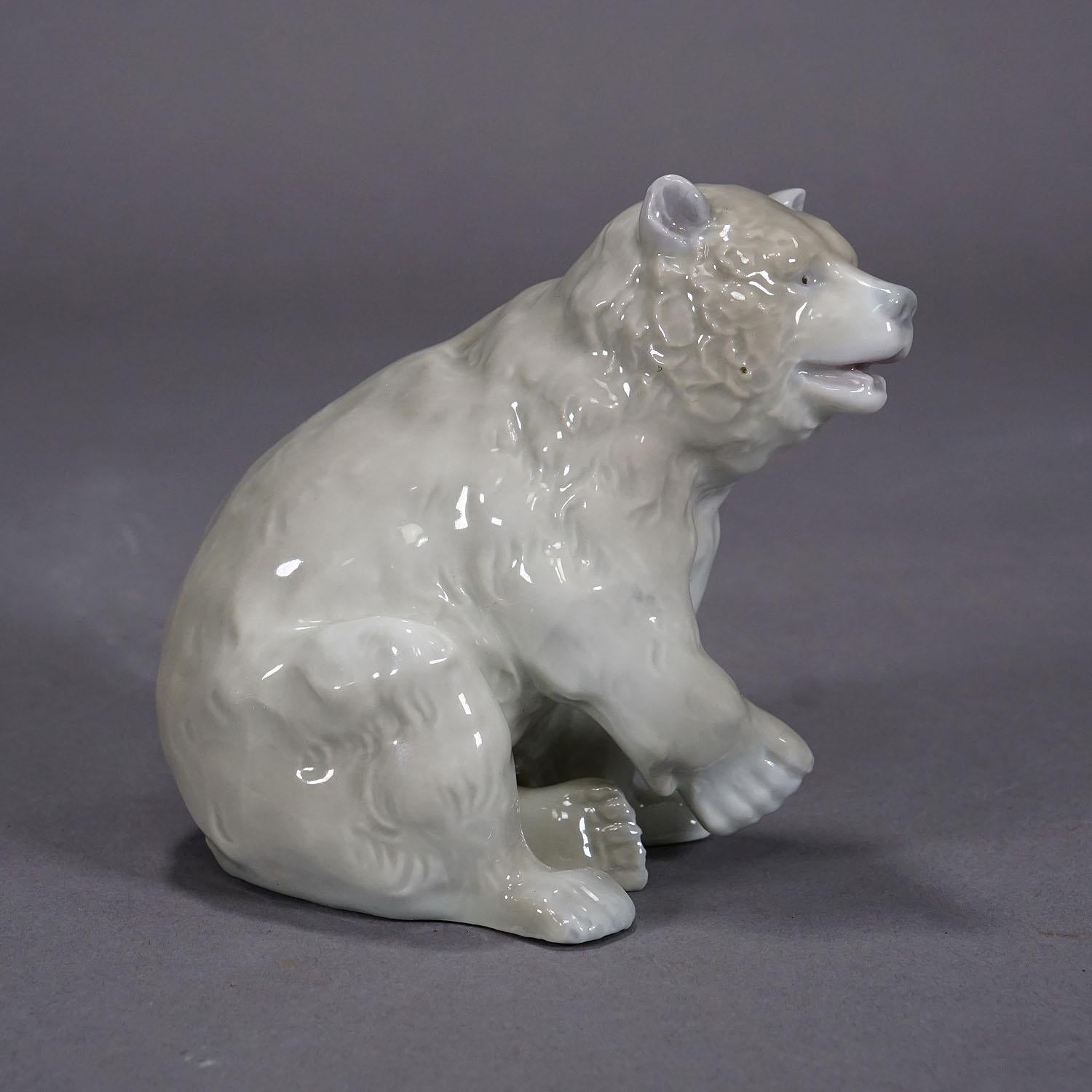 Victorian Vintage Porcelain Bear Statue, Germany, ca 1950s For Sale