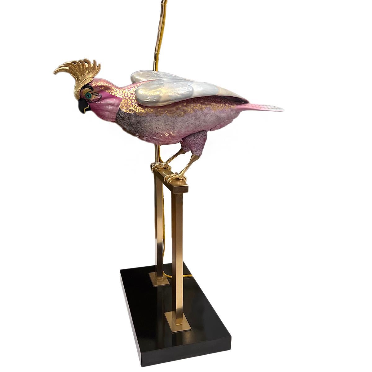 French Vintage Porcelain Bird Table Lamp For Sale