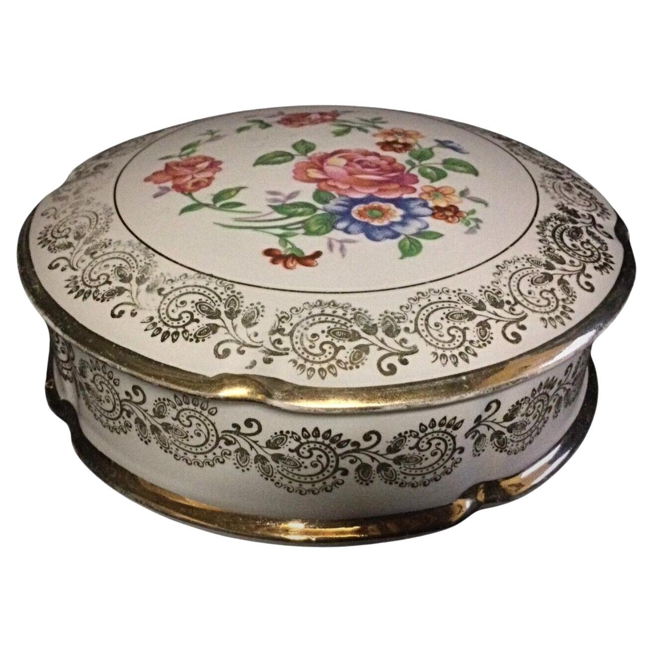 Vintage Porcelain Bonbonnière with Floral Decoration & Gold Trim - 2Y46