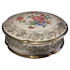 Bonbonnière in porcellana vintage con decorazioni floreali e finiture dorate - 2Y46