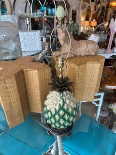 Vintage Porcelain & Brass Palm Beach Pineapple Table Lamp Newly Wired