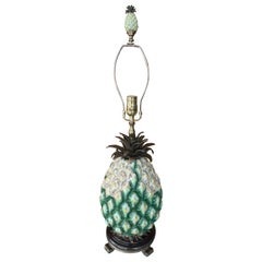 Lampe de bureau vintage en porcelaine et laiton en forme d'ananas de Palm Beach, nouvellement câblée