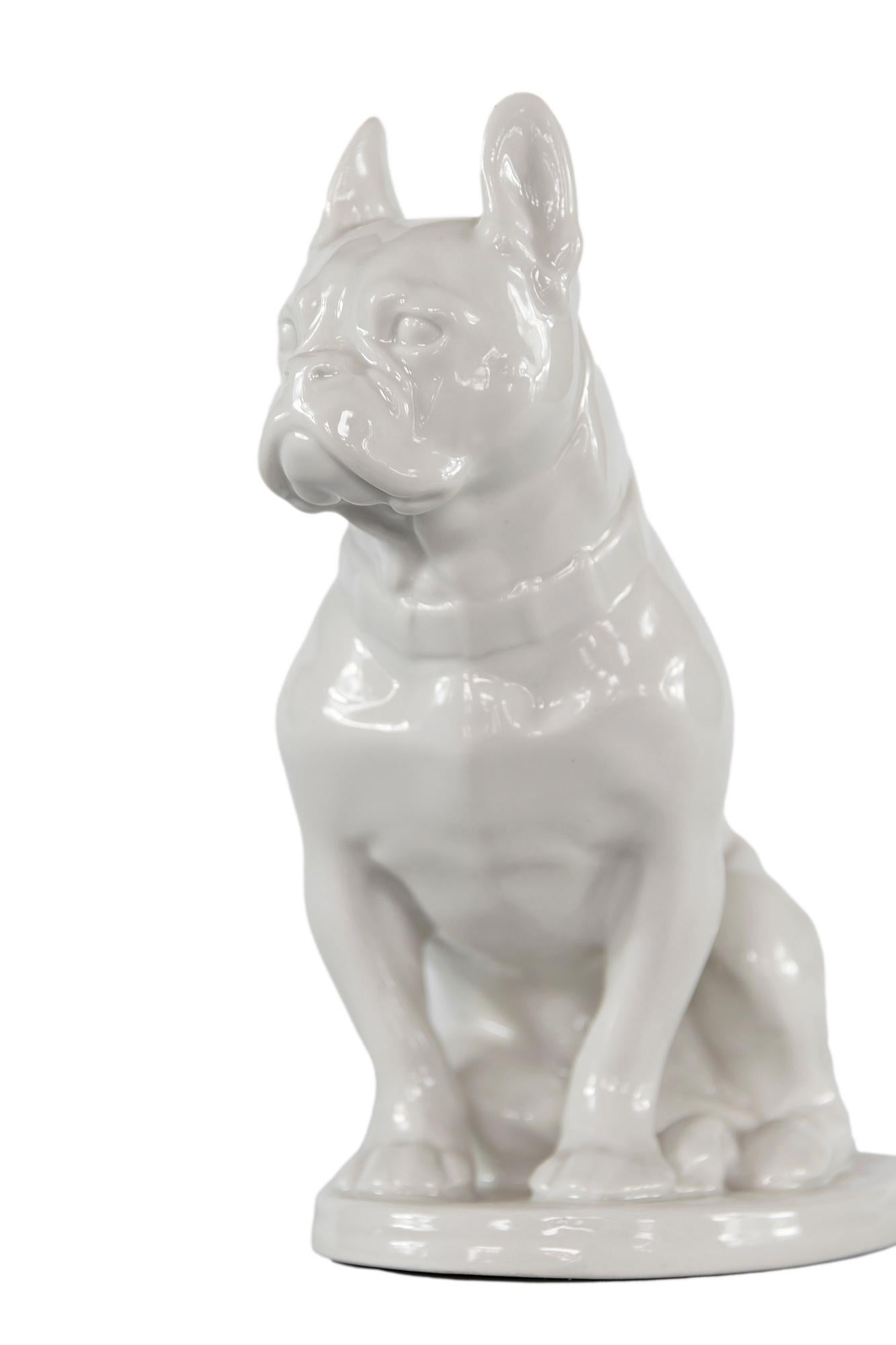 Russian Vintage Porcelain Bulldog Figurine by Lomonosov Porcelain Factory LFZ For Sale