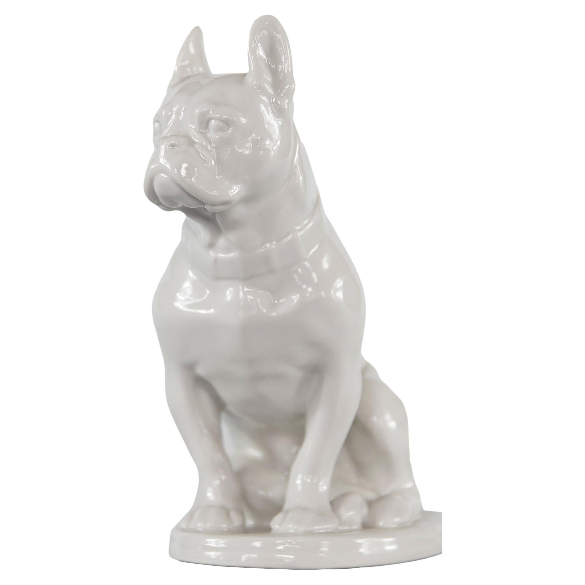 Vintage Porcelain Bulldog Figurine by Lomonosov Porcelain Factory LFZ For Sale