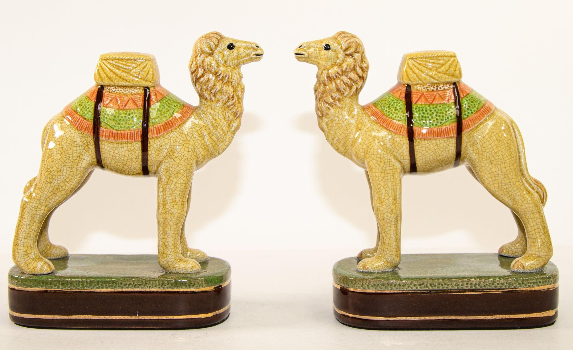 Vintage Porcelain Camel Sculptures Figurines Bookends For Sale 8