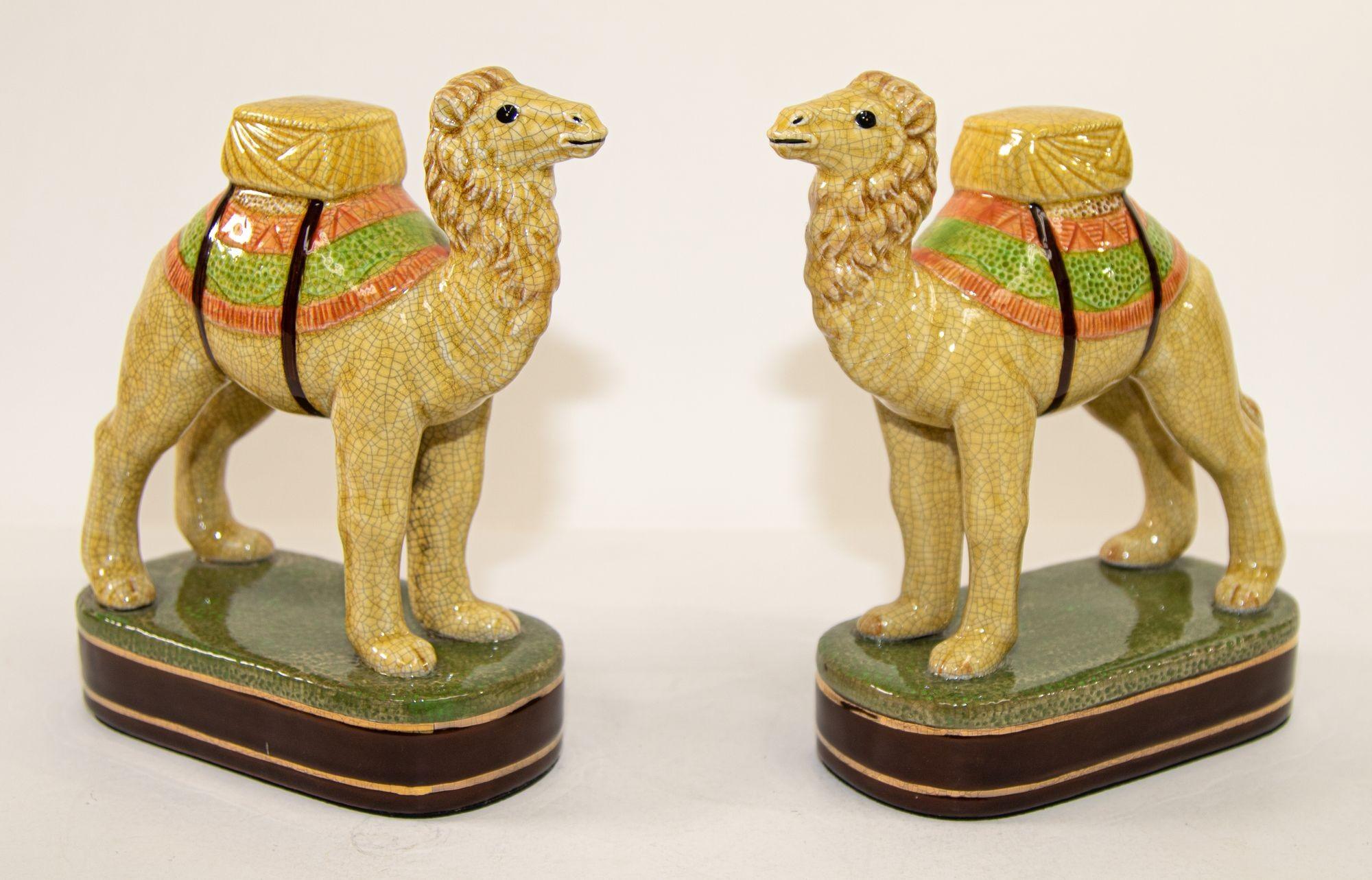 Vintage Porcelain Camel Sculptures Figurines Bookends For Sale 10