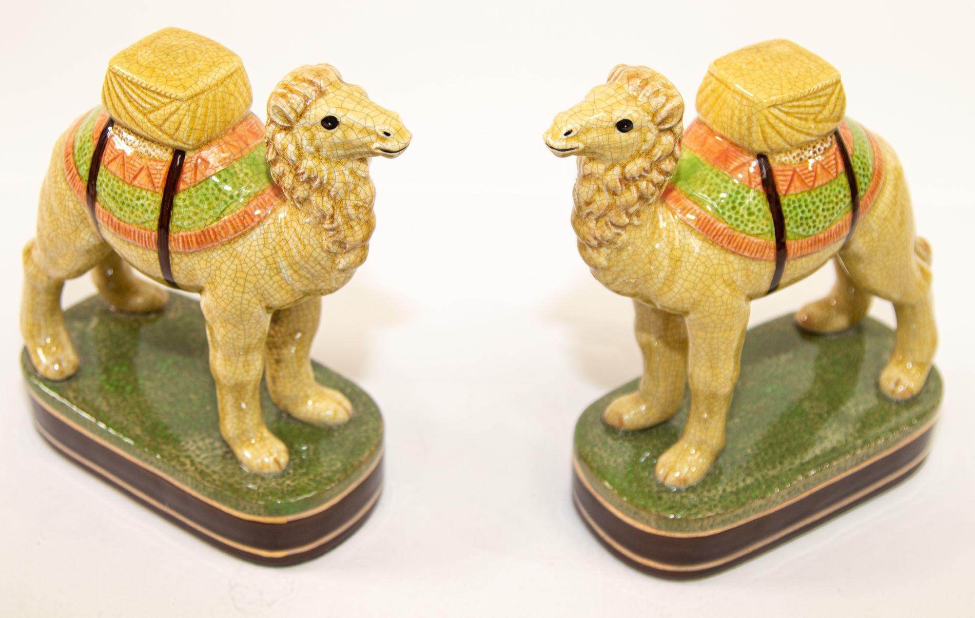 Vintage Porcelain Camel Sculptures Figurines Bookends For Sale 11