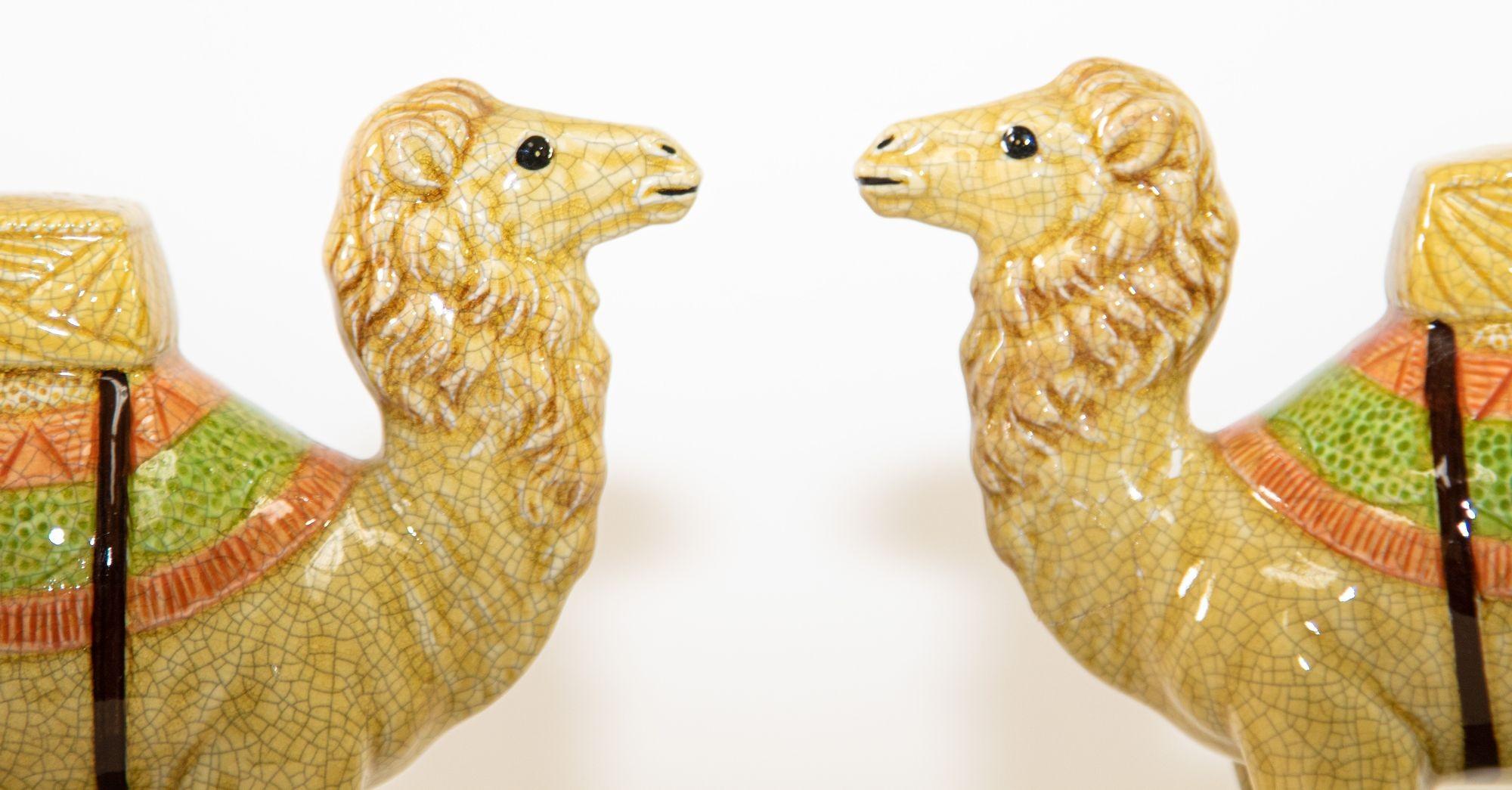 20th Century Vintage Porcelain Camel Sculptures Figurines Bookends For Sale