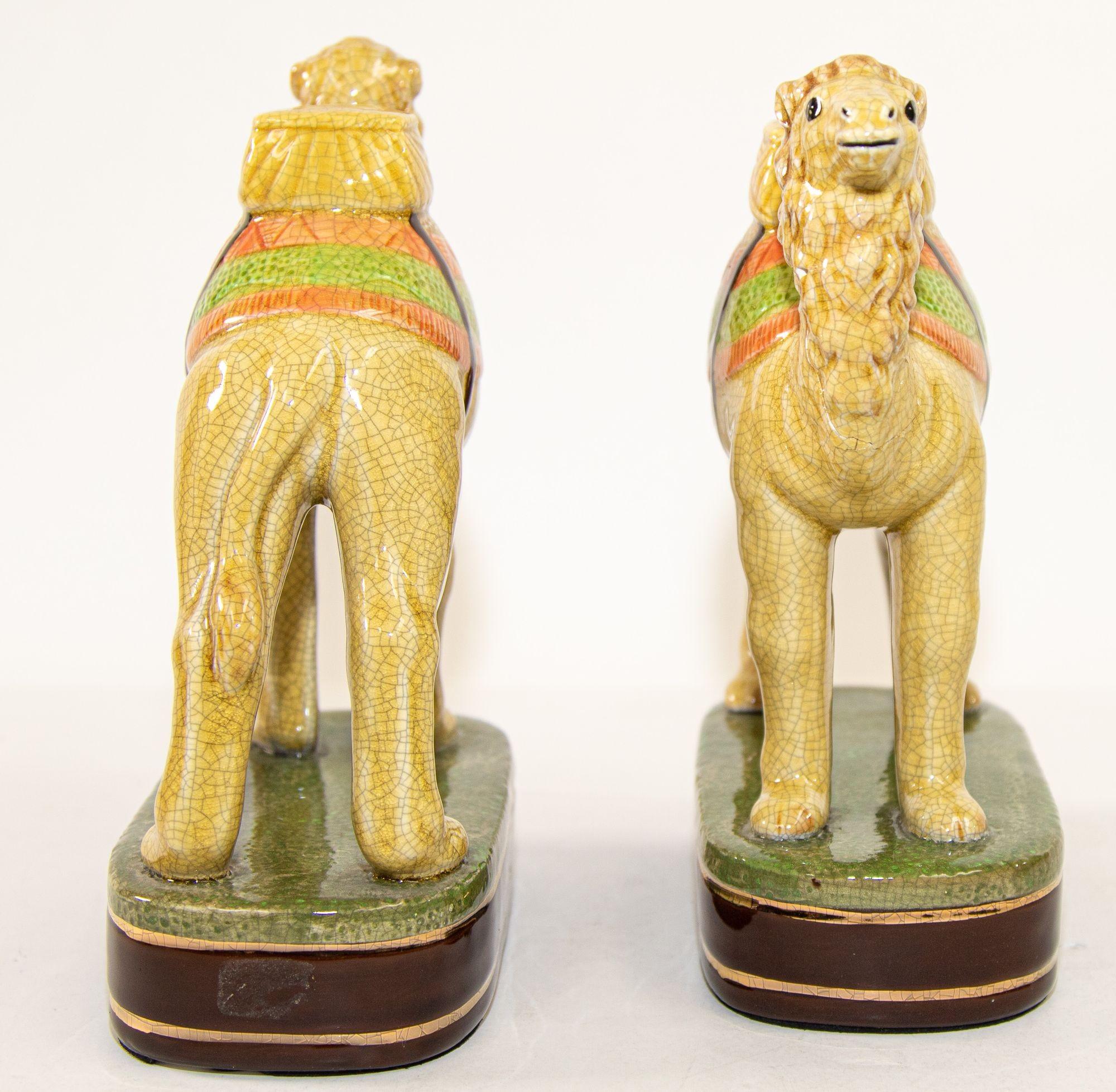 Vintage Porcelain Camel Sculptures Figurines Bookends For Sale 3