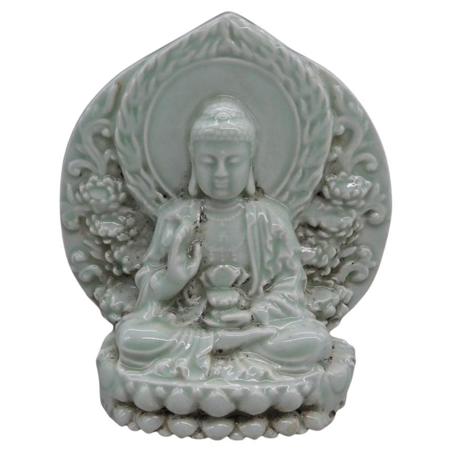 Vintage Porcelain Celadon Sitting Guan Yin Buddha