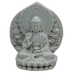 Vintage Porcelain Celadon Sitting Guan Yin Buddha