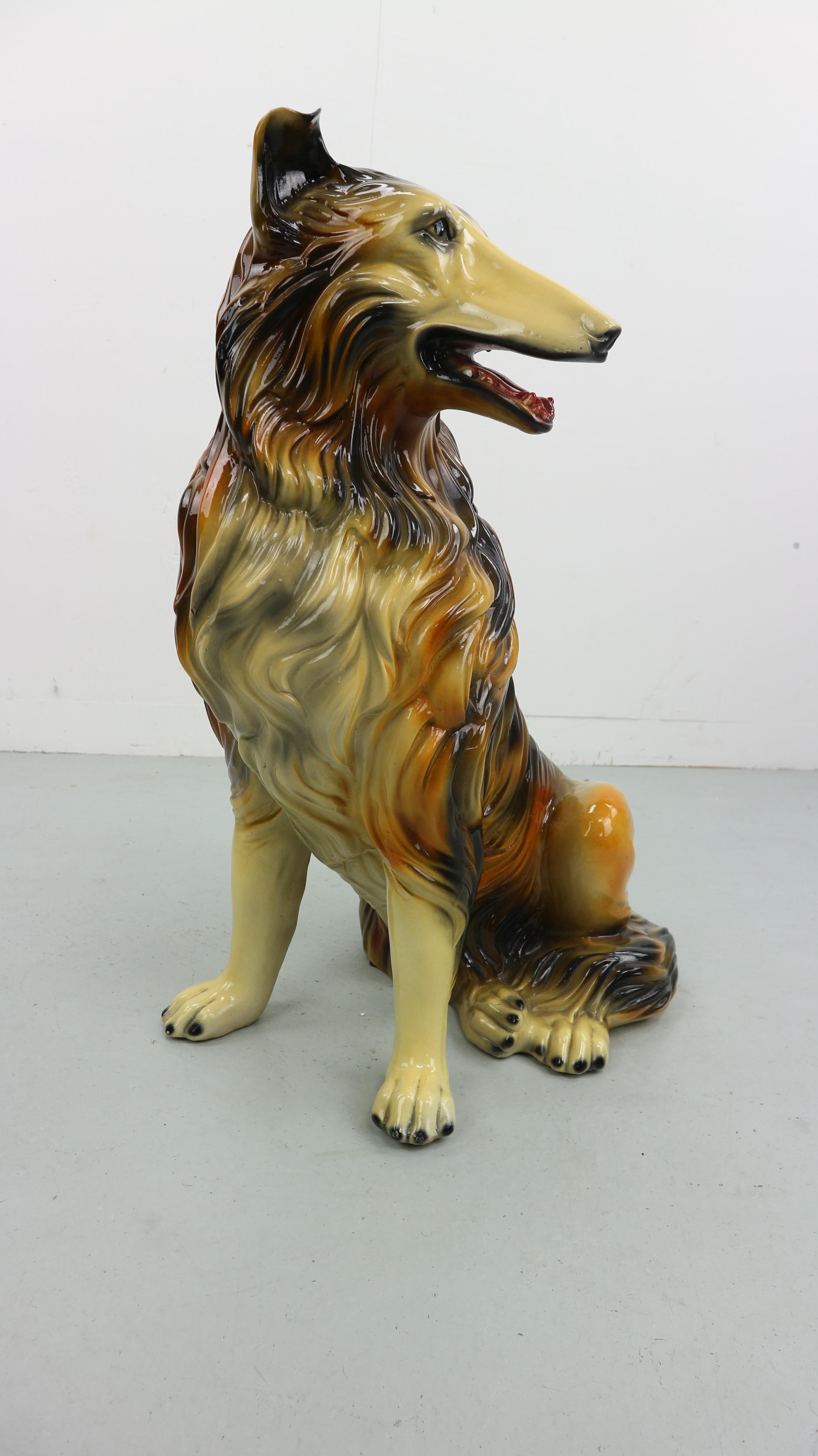 Mid-Century Modern Vintage Porcelain Ceramic Collie Dog Statue, 1970s