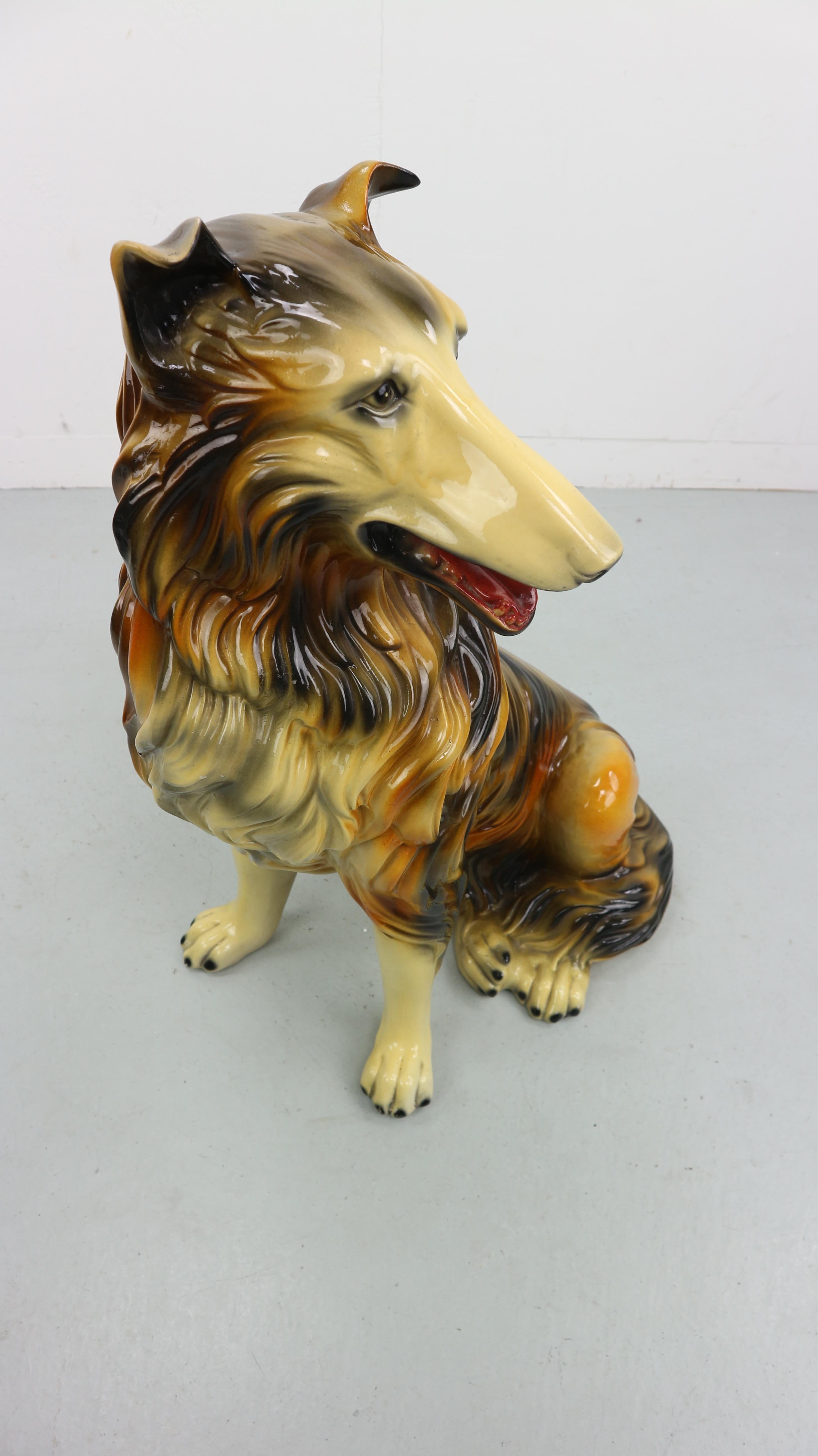 Italian Vintage Porcelain Ceramic Collie Dog Statue, 1970s