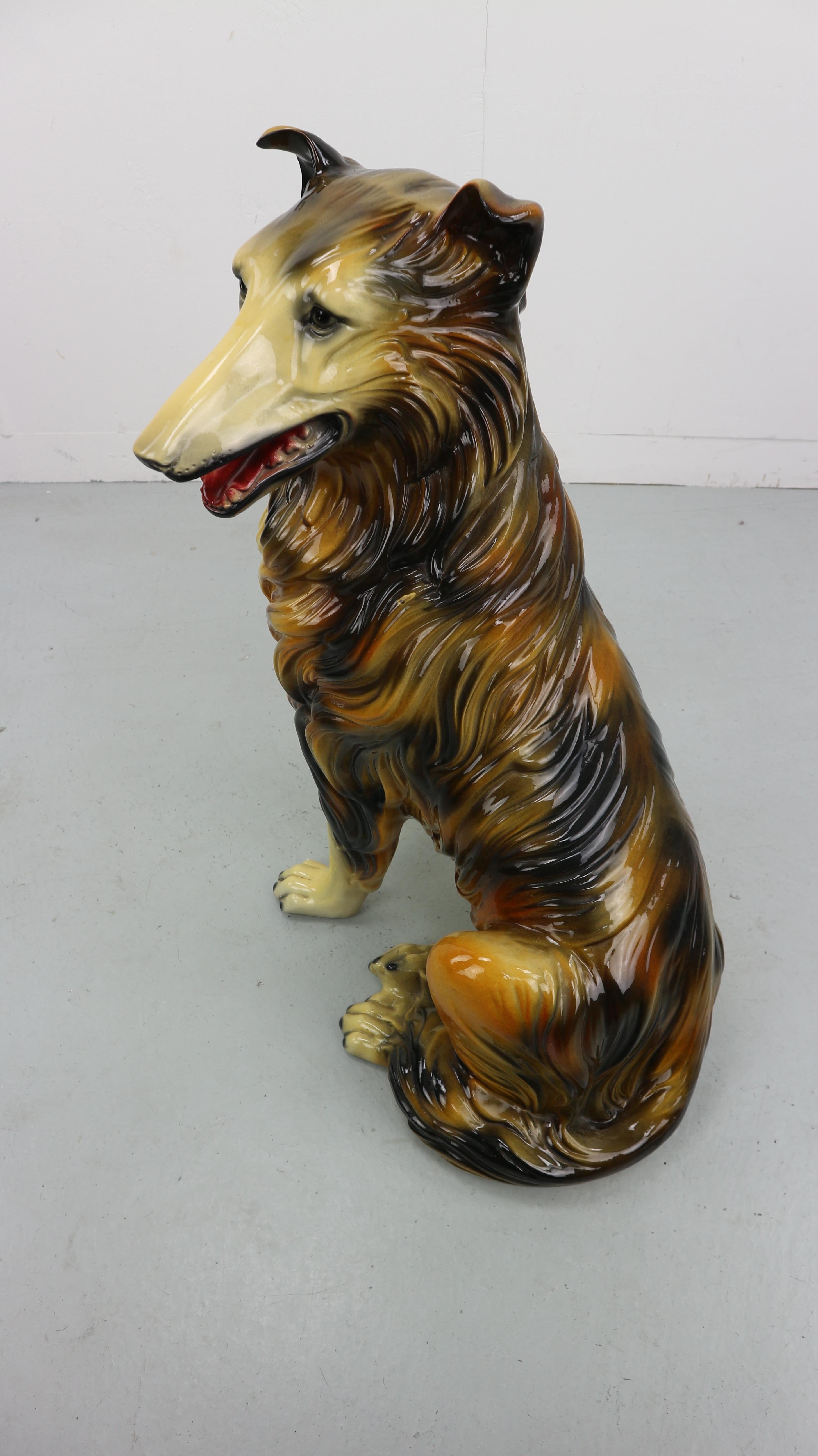 Vintage Porcelain Ceramic Collie Dog Statue, 1970s In Excellent Condition In The Hague, NL