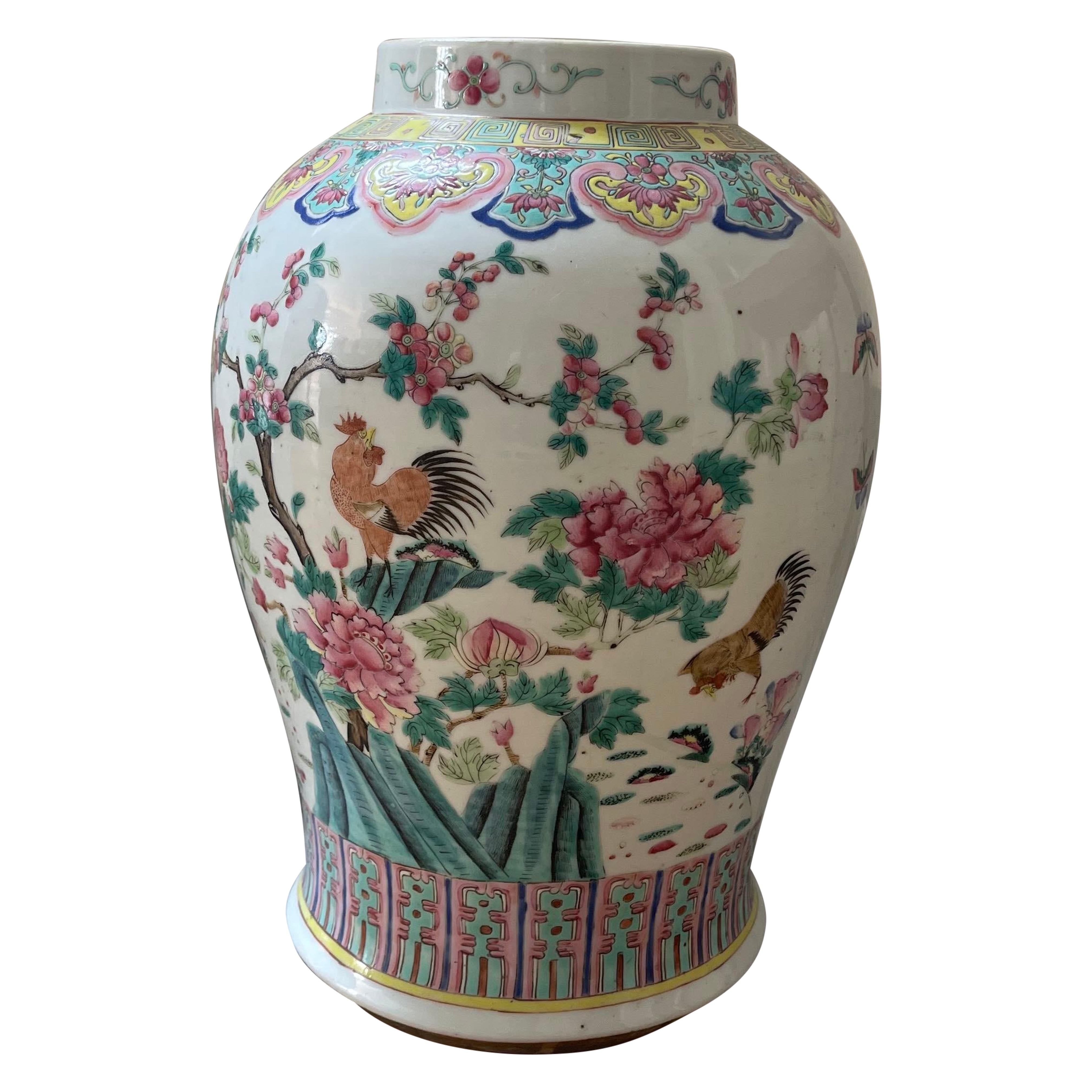 Vintage porcelain chinoiserie style vase with flower details
