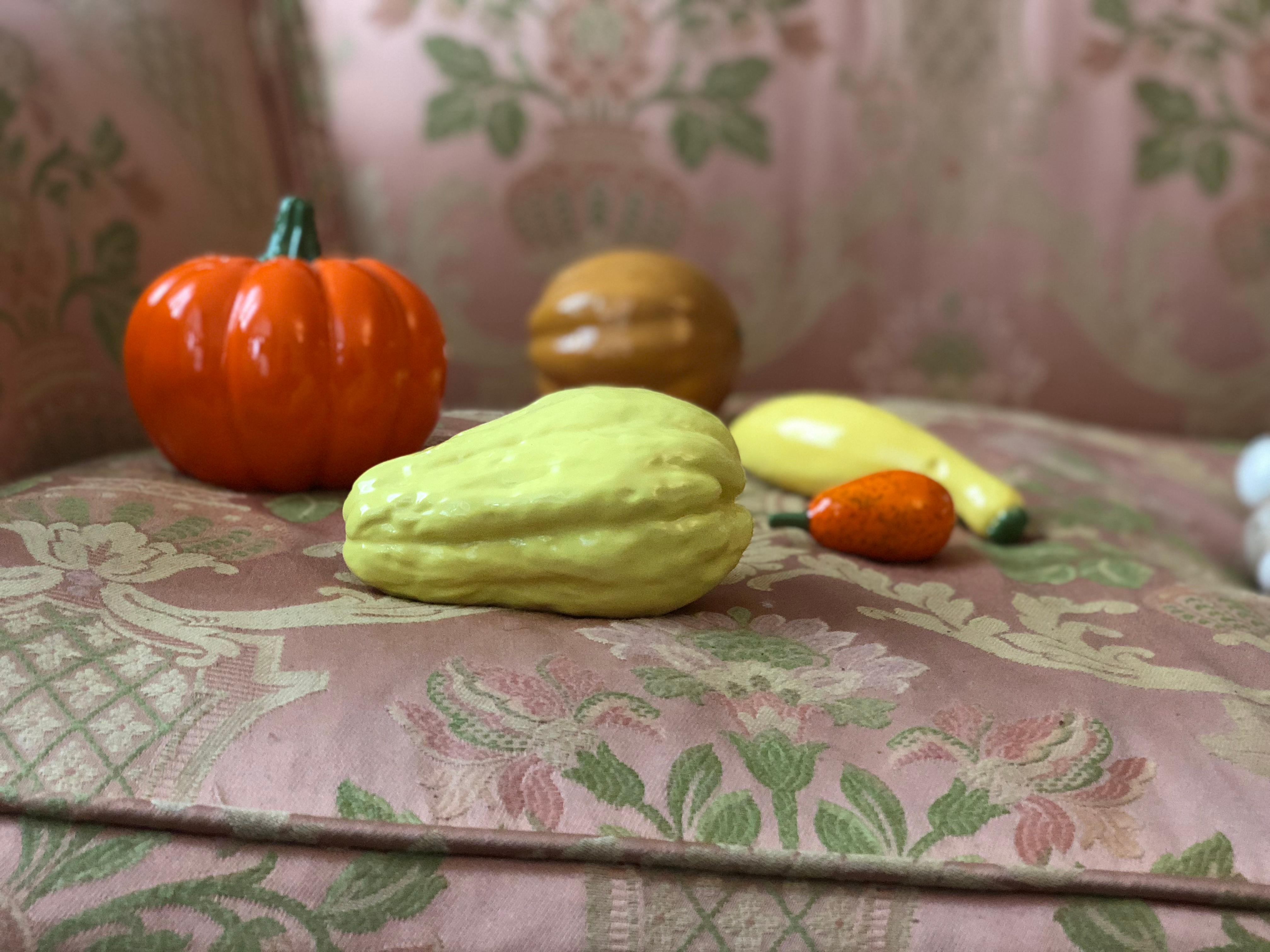 American Vintage Porcelain Cornucopia Vegetable Bounty Sculptural Set, Handmade, Signed