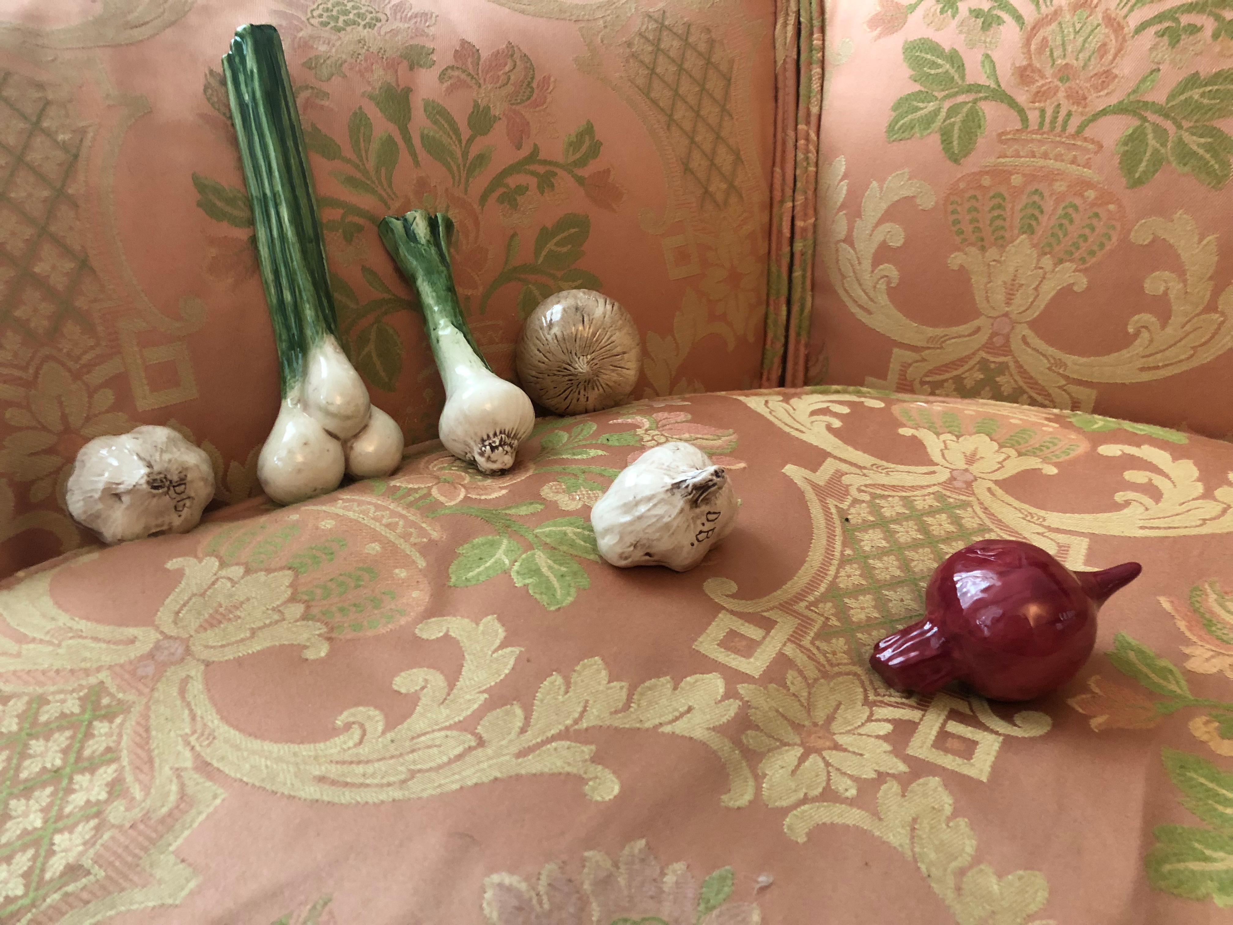 Vintage Porcelain Cornucopia Vegetable Bounty Sculptural Set, Handmade, Signed In Good Condition In Brooklyn, NY
