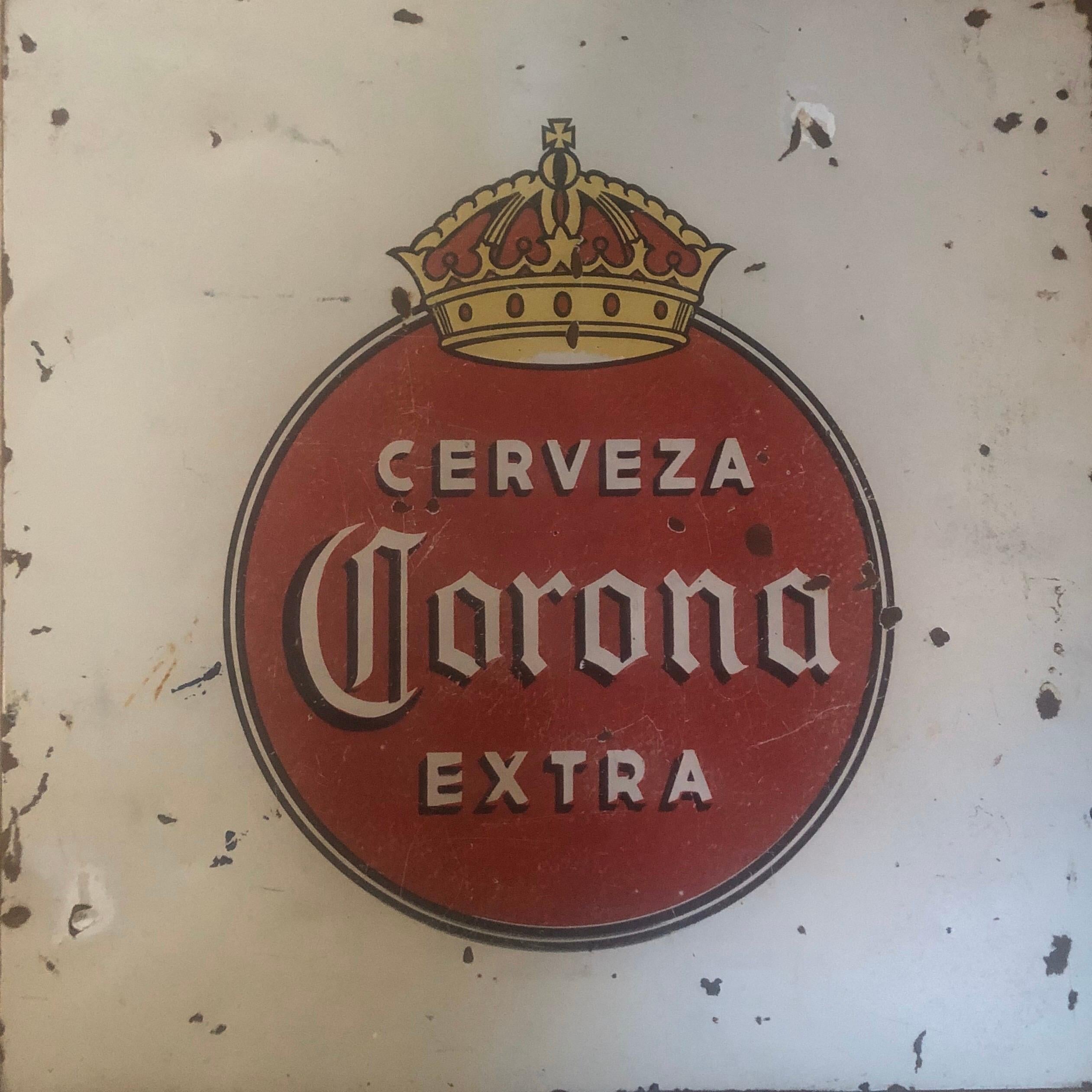 Vintage Porcelain Corona Beer Sign In Fair Condition In San Diego, CA