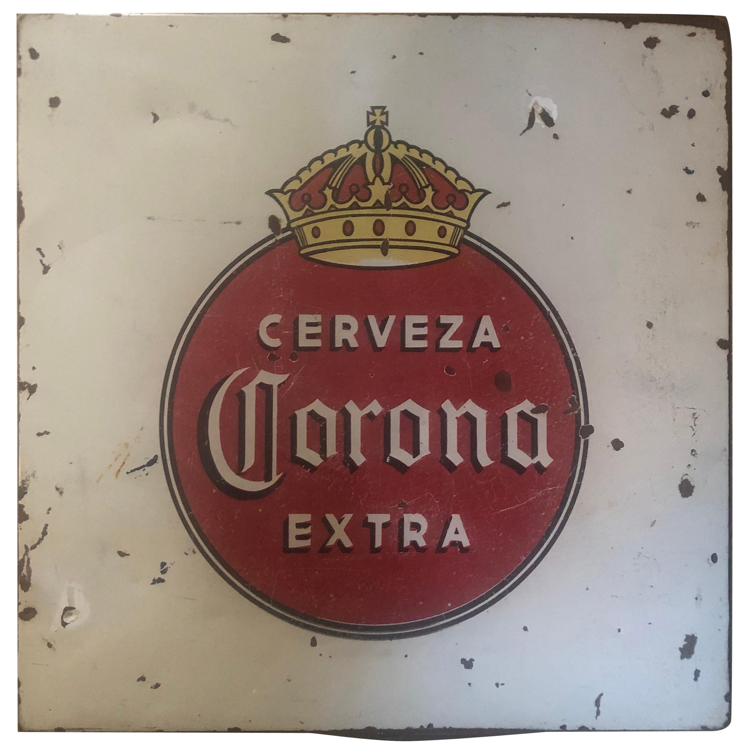 Metal Vintage Porcelain Corona Beer Sign For Sale