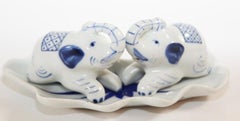 Vintage Porcelain Elephants Salt and Pepper Shakers with Tray Collectible