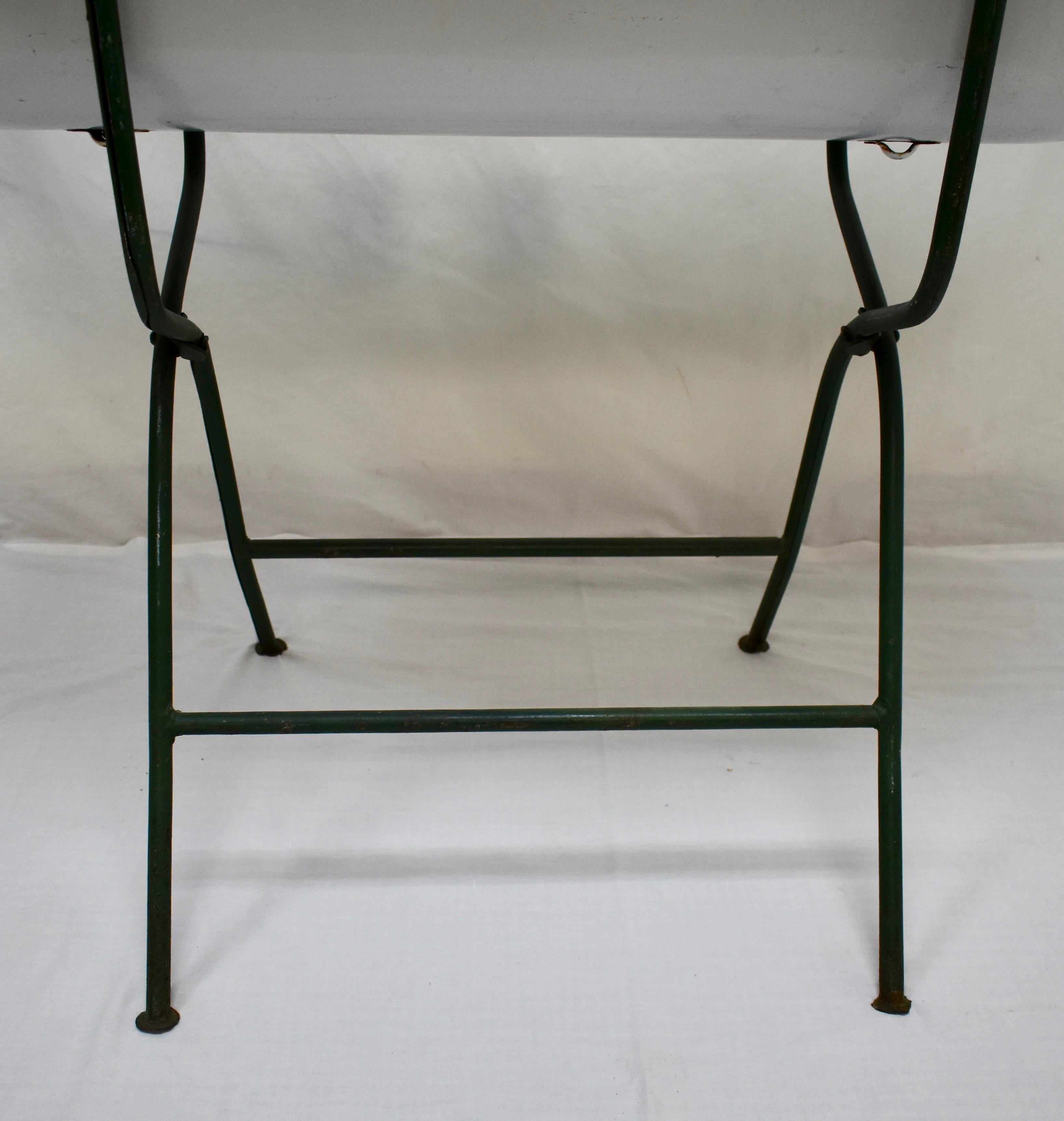 Vintage Porcelain Enamel Baby Bath on Folding Wrought Iron Stand 2