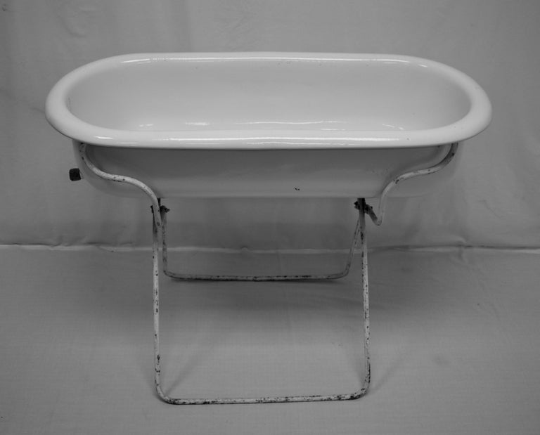 Vintage Porcelain Enamel Baby Bath with Stand at 1stDibs