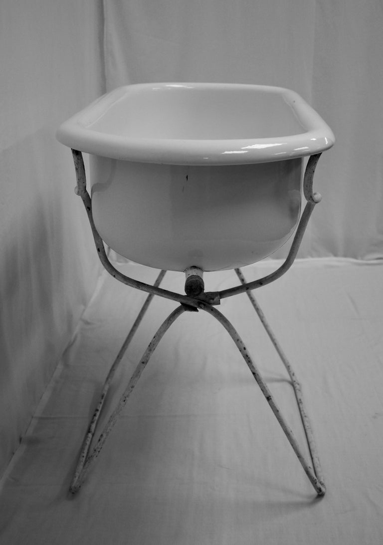 Vintage Porcelain Enamel Baby Bath with Stand at 1stDibs