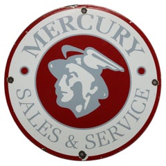 Vintage Porcelain Enamel Metal Mercury Sales & Service Advertising Sign, c1930