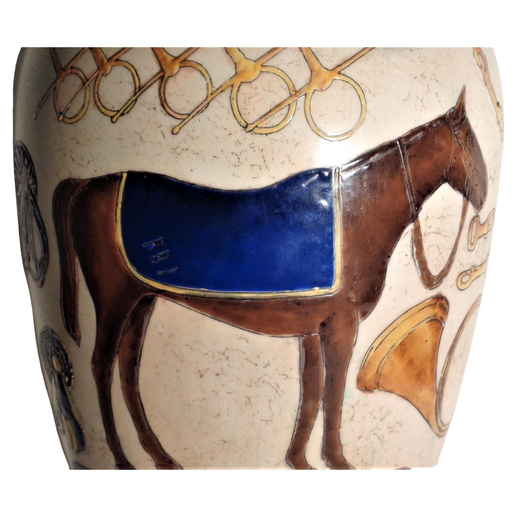 Fired  Porcelain Equestrian Theme Table Lamp
