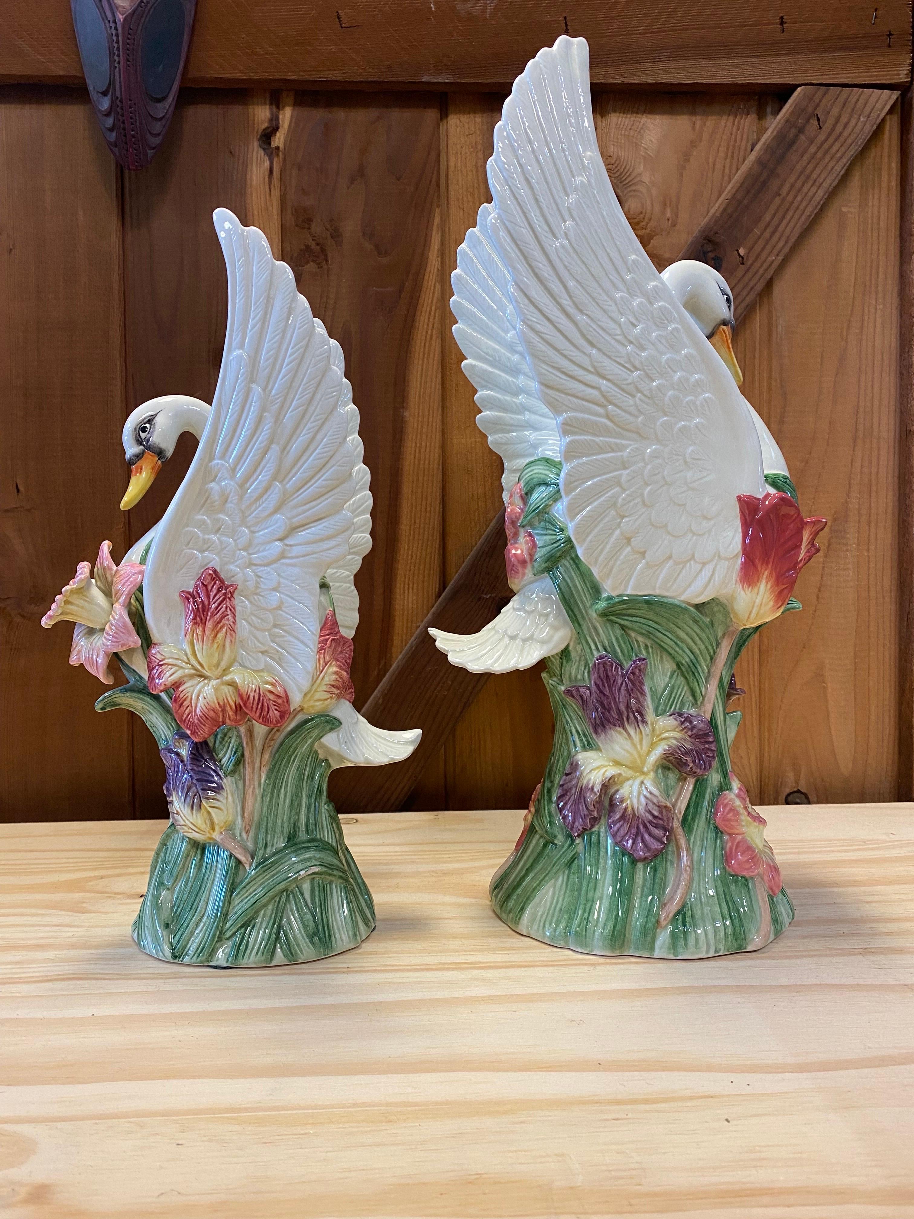 Vintage Porcelain Fitz and Floyd Swan Vases - A Pair 3