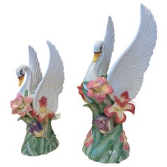 Vintage Porzellan Fitz and Floyd Swan Vasen - Ein Paar