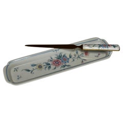 Vintage Porcelain Floral Desk Set by Neiman Marcus with Letter Opener and Tray