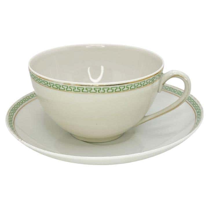 Vintage Porcelain Green Greek Key Tea Cup and Saucer by N and Co ...