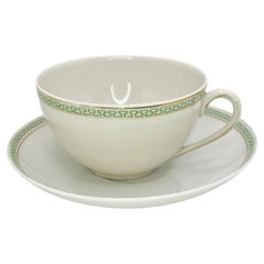 Vintage Porcelain Green Greek Key Tea Cup and Saucer by N & Co. Nagoya Nippon