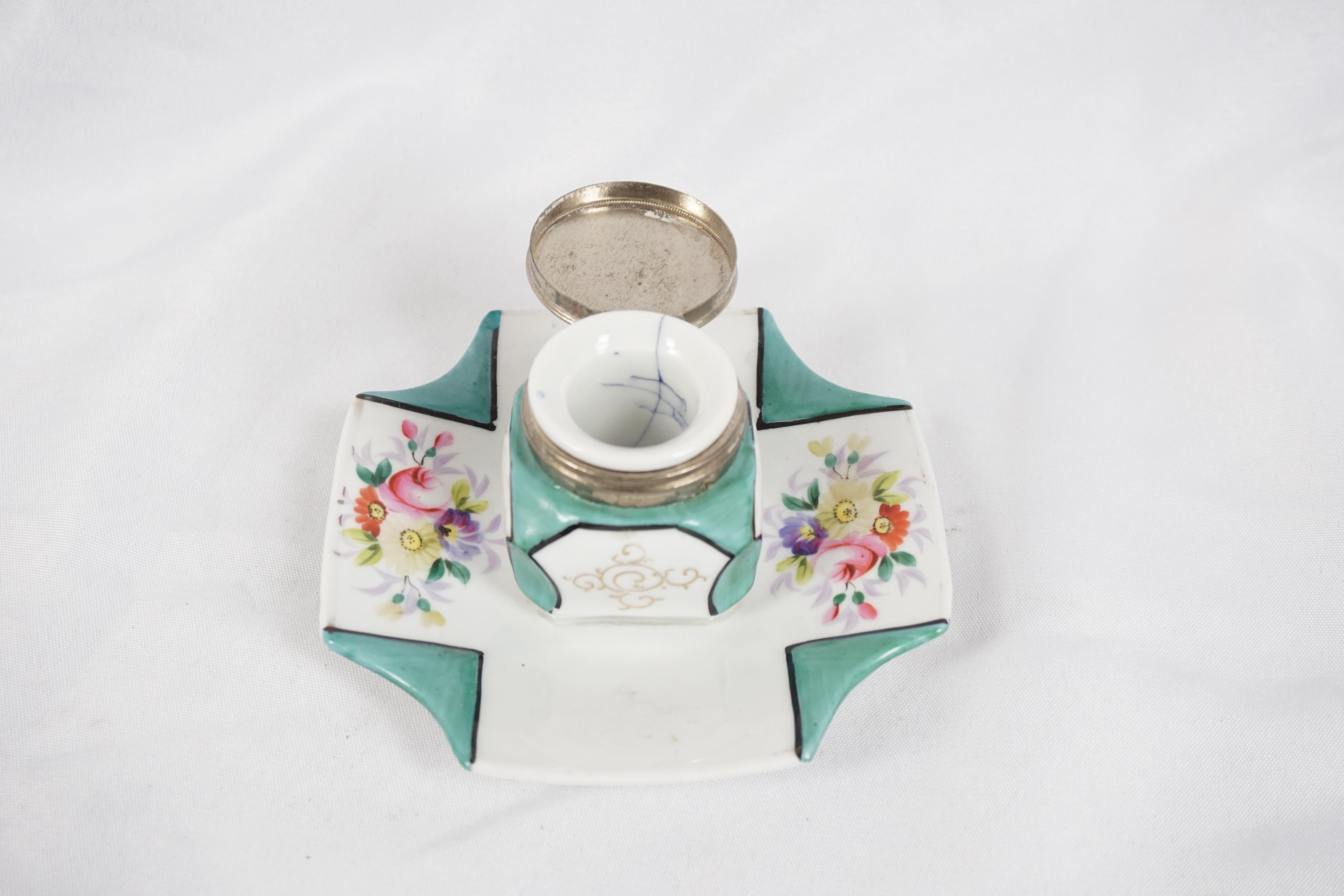 Scottish Vintage Porcelain Inkwell, Hand Painted, Scotland, 1930