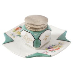 Vintage Porcelain Inkwell, Hand Painted, Scotland, 1930