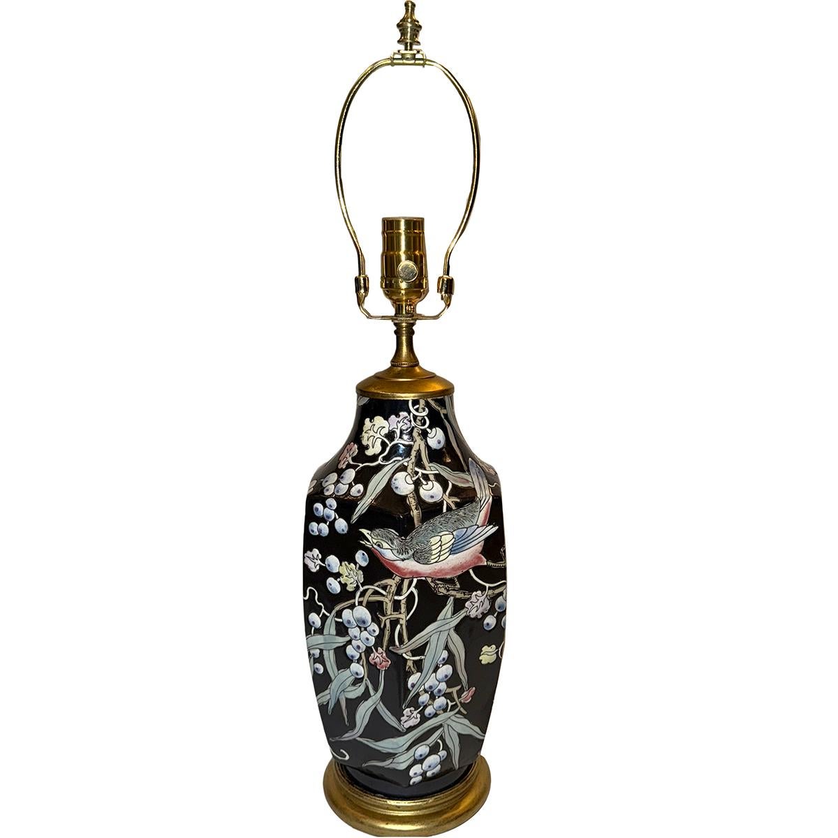 Lámpara de porcelana vintage con motivo de pájaros Italiano en venta