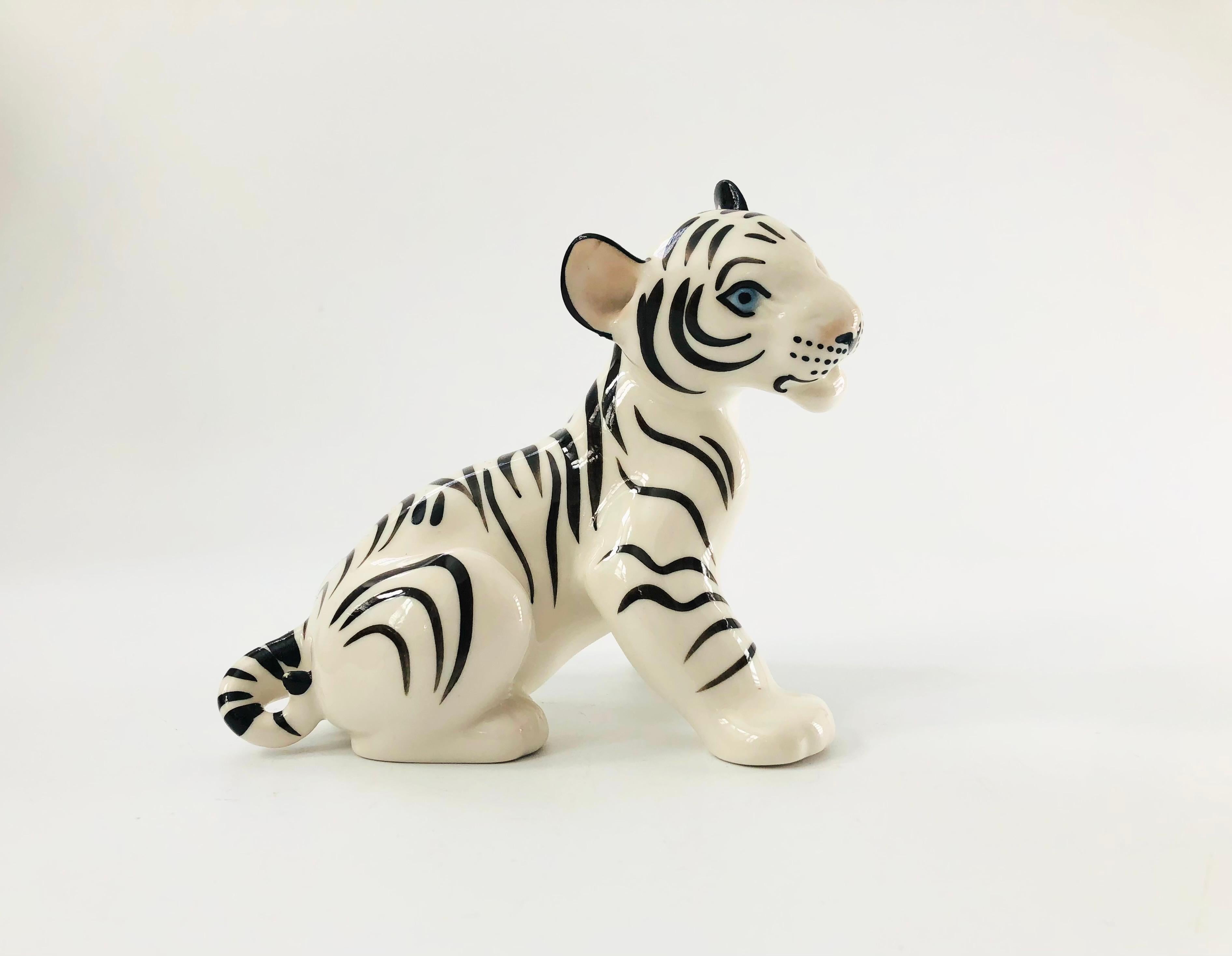 Russian Vintage Porcelain Lomonosov White Tiger, Made in Russia