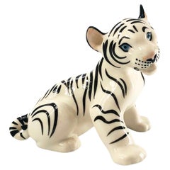 Vintage Porcelain Lomonosov White Tiger, Made in Russia