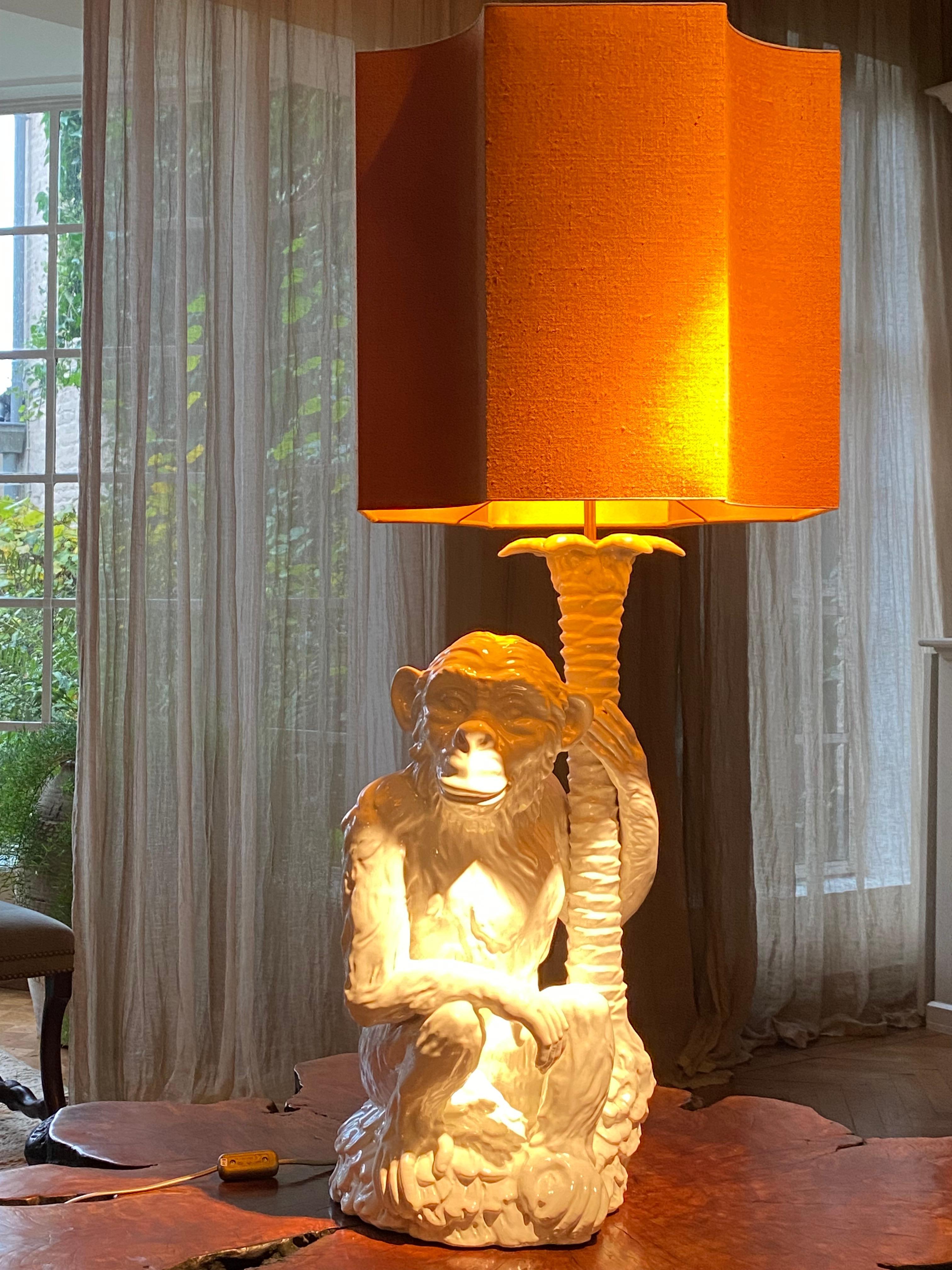 Vintage Porcelain Monkey Lamp For Sale 2