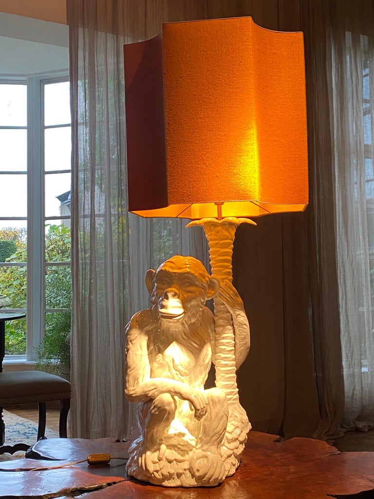 Vintage Porcelain Monkey Lamp For Sale at 1stDibs abigail ahern gorilla lamp orange gorilla lamp monkey lamp with shade