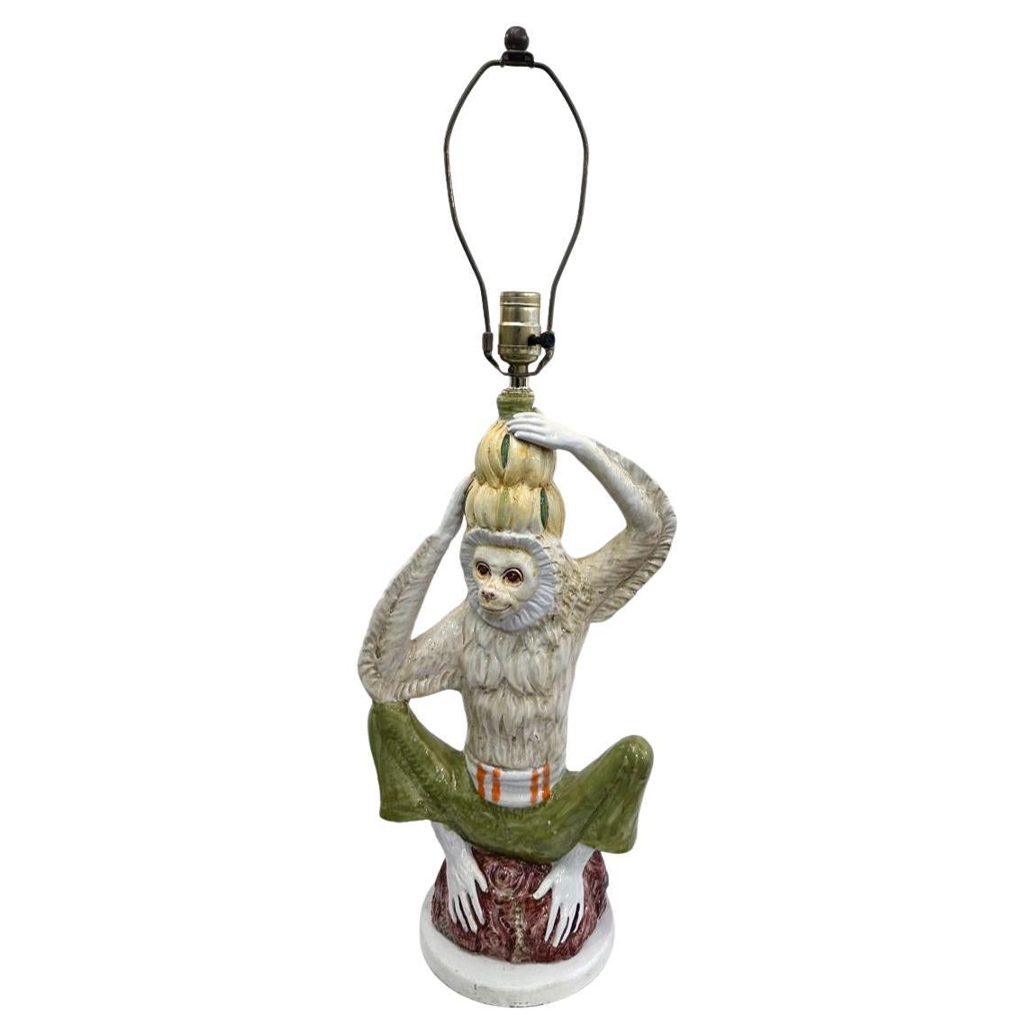 Vintage Porcelain Monkey Lamp