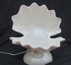 Vintage Porcelain Opalascent Clam Shell with Pearl Shaped Globe Lamp