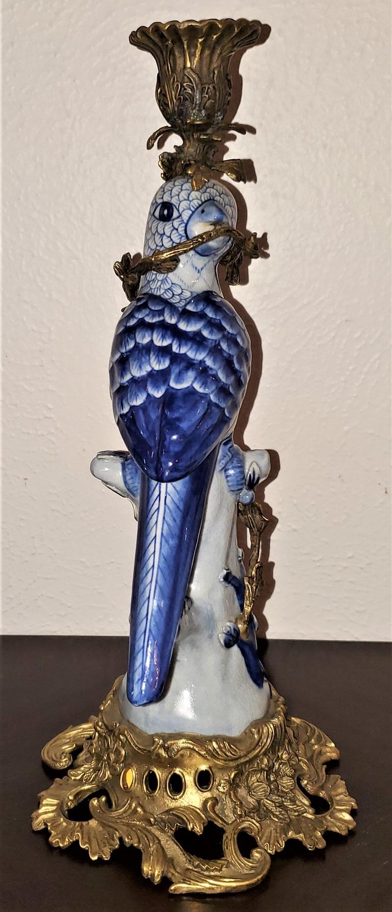 Vintage Porcelain and Ormolu Parrot Candlestick 2